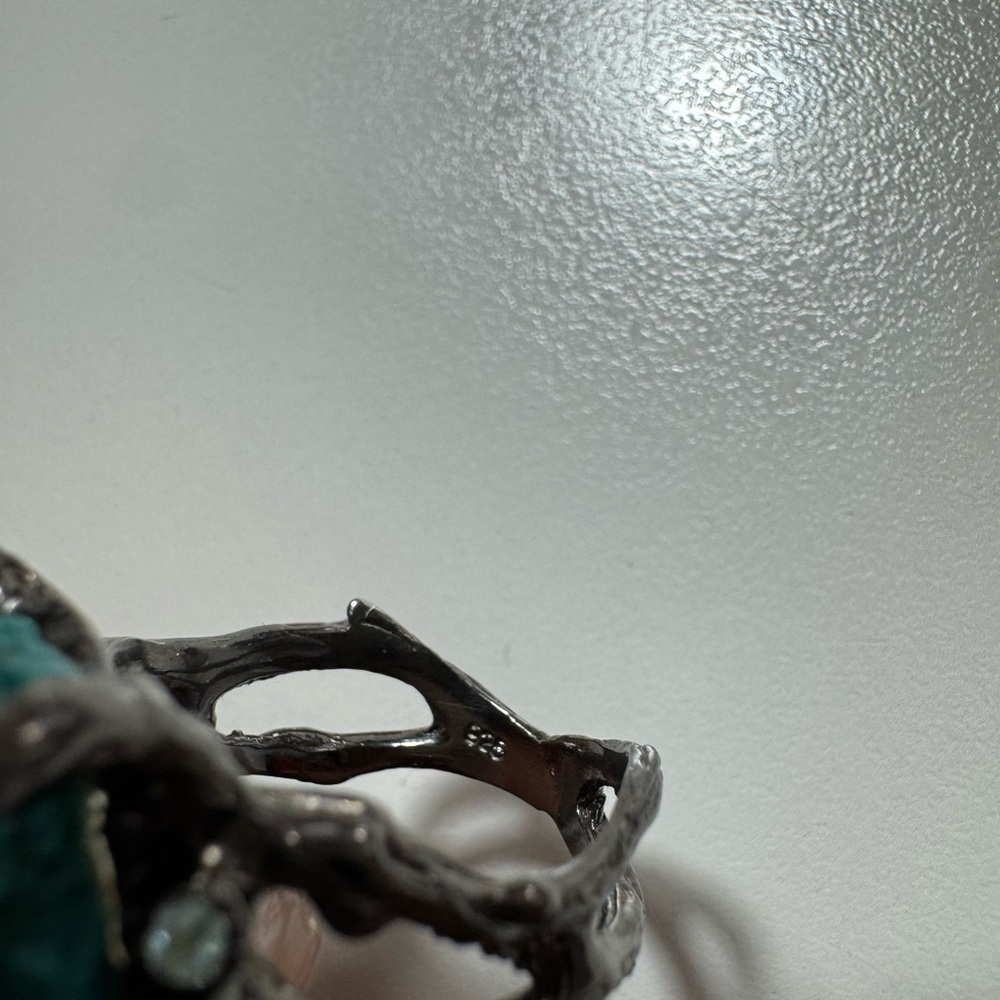 Turquoise black silver modern unique ring 925 - Picture 6 of 17